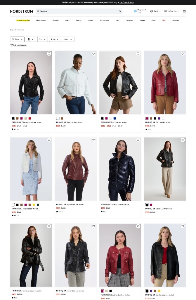 Furniq UK products live in Nordstrom search results