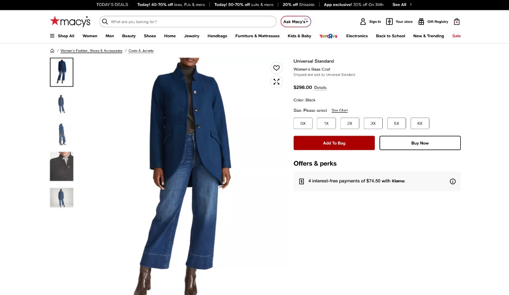 Macy's product detail page powered by Osello